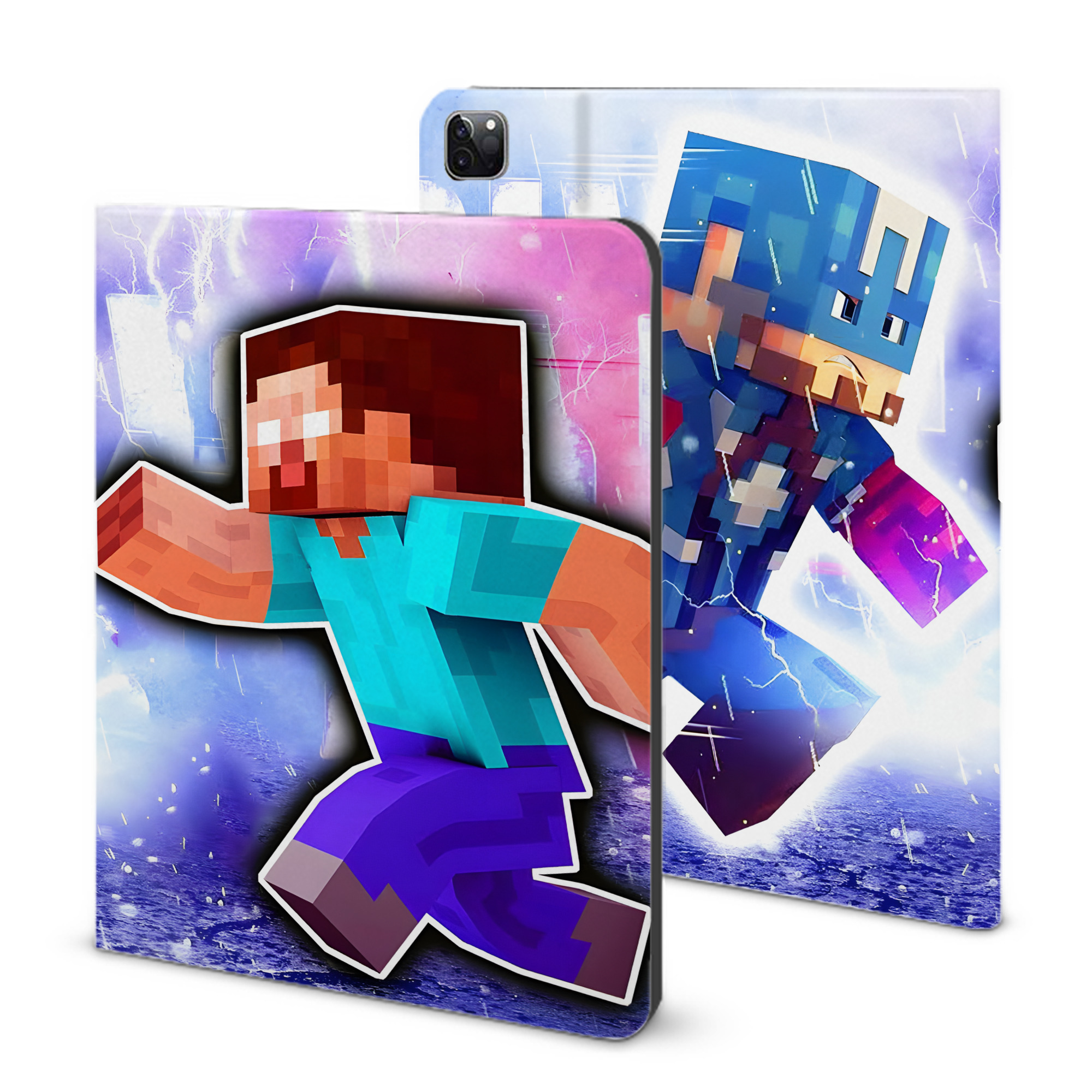 （画像用） マインクラフト ブロックの世界 Minecraft MC Block world IPad ケース ブック型 PUレザー TPU 耐衝撃 軽量 薄型 ペン収納なし 全面保護 IPad 各モデル対応
